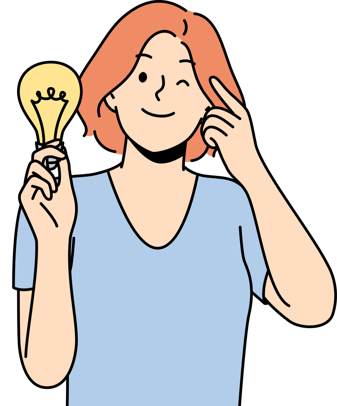 Smiling Woman with Lightbulb Develop Business Idea